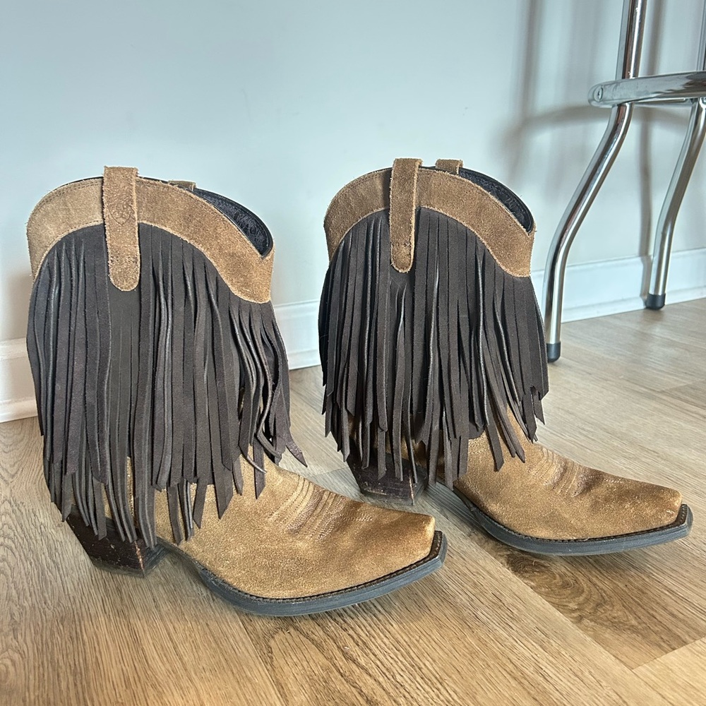 Ariat Cowboy Brown and Black Fringe Ankle Boots